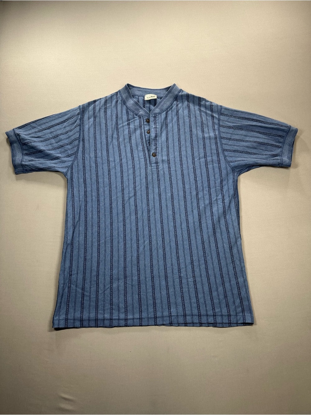 VINTAGE LL Bean Short Sleeve Henley-Style Stripe Shirt - Mens Medium